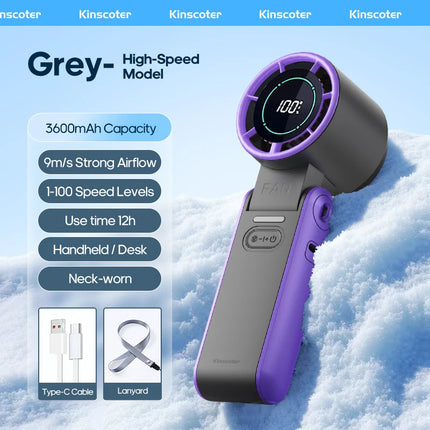 Ventilatore Portatile ad Alta Velocità con Raffreddamento Rapido, Ricaricabile 3600mAh, 100 Velocità Regolabili, Mini Ventilatore Pieghevole Turbo e Cordino