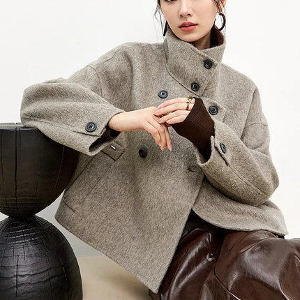SENTUBILA 100% Wool Winter Jackets for Women Short Coats 2026 Stand Turtleneck Unlined Wool Outerwears Female Clothes W44O56626