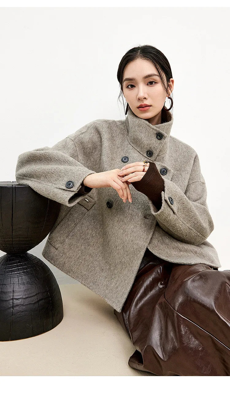 SENTUBILA 100% Wool Winter Jackets for Women Short Coats 2026 Stand Turtleneck Unlined Wool Outerwears Female Clothes W44O56626