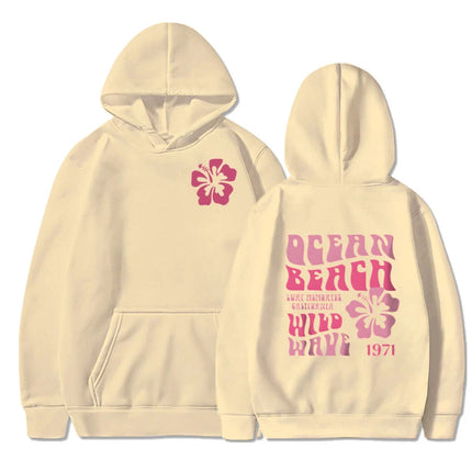 Ocean Beach Wild Wave Printed Y2K Hoodies Women Fashion Aesthetic Pink Floral Streetwear Autumn Long Sleeve Hip Hop Sweatshirt