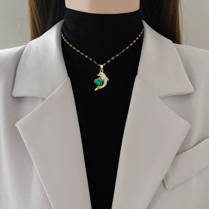 EILIECK 316L Stainless Steel Shine Cubic Zirconia Swan Pendant Necklace Gold Color Texture Metal Personalized Jewelry Neck Chain PlatiNum