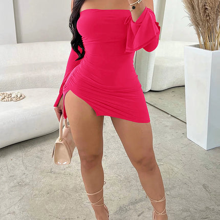 Women's Strapless Backless Mini Dress for Women Black Off Shoulder Long Sleeve Club Bodycon Party Dresses