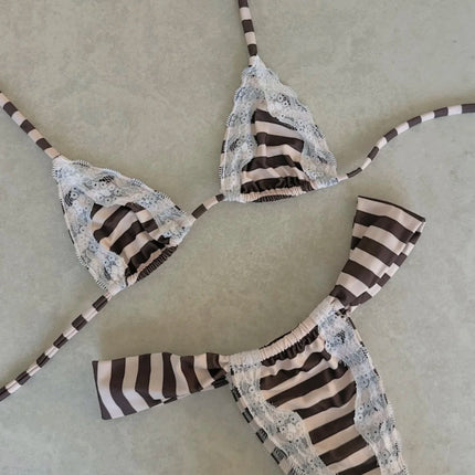 Nuovo Sexy Bikini Brasiliano con Inserti in Pizzo, Costume da Bagno Femminile con Stampa e Allacciatura al Collo, Biquini platinumshop
