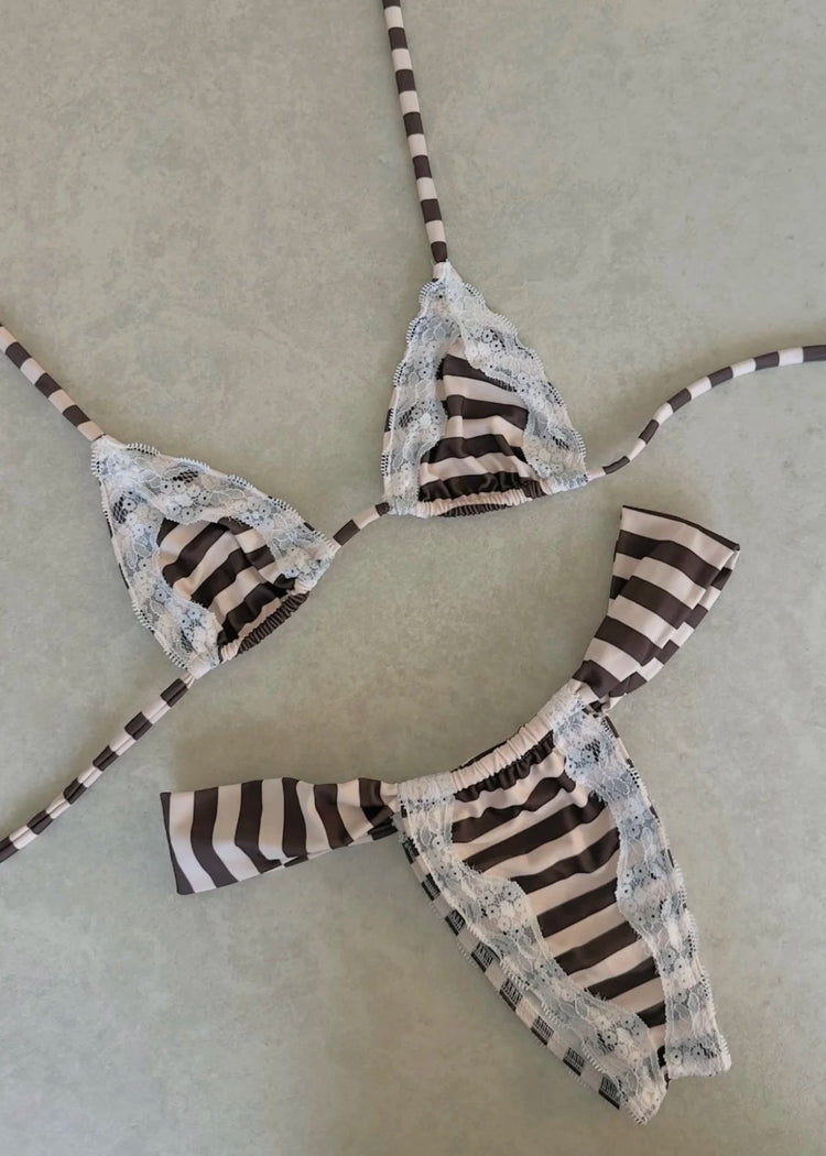 Nuovo Sexy Bikini Brasiliano con Inserti in Pizzo, Costume da Bagno Femminile con Stampa e Allacciatura al Collo, Biquini platinumshop