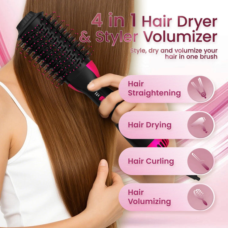 Blow Hair Dryer Brush, One-Step Hot Air Styler & Volumizer, Ionic Blowout Brush for Drying Straightening Curling, 3 Heat/2 Speed Settings, Anti-Frizz Ceramic Titanium, UK Plug