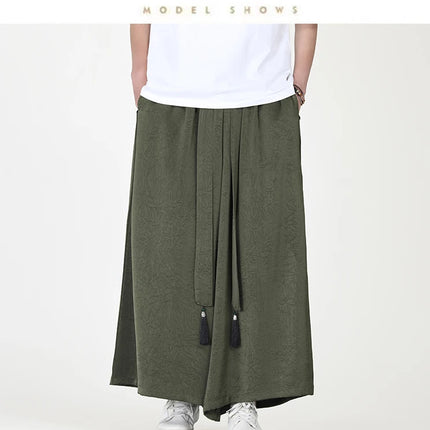 Pantaloni stile cinese da uomo nuovi pantaloni larghi casual in seta di ghiaccio a gamba larga pantaloni da uomo kimono alla moda retrò comodi e traspiranti