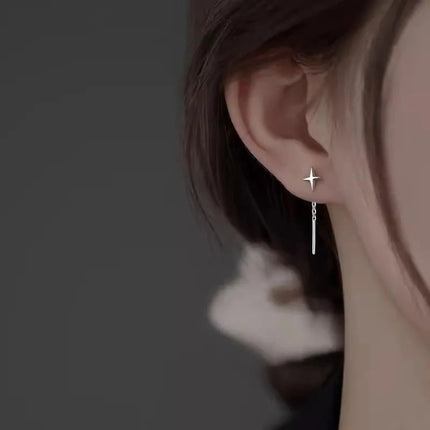 Ventfille 925 Sterling Silver Star Earring for Women Girl Simple Tassels Chain Fashion Office Jewelry Gift Dropshipping PlatiNum