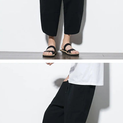 Pantaloni Estivi da Uomo 2026 Stile Cinese in Cotone e Lino, Pantaloni Harem Traspiranti da Spiaggia, Pantaloni Casual a Tre Quarti, Streetwear