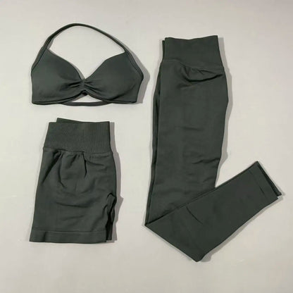 Yoga fitness set 3pcs Impact Gym Set Women Bras and Yoga Set High Waist Scrunch Seamless Shorts Fitness Clothes Activewear Work