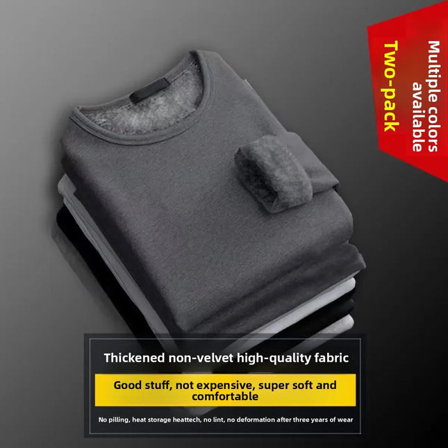 Men's Long Sleeve Thermal Underwear Fleece Lined Thick T-Shirt round Neck Slim Fit Base Shirt Pure Color Inner Wear Autumn Top PlatiNum