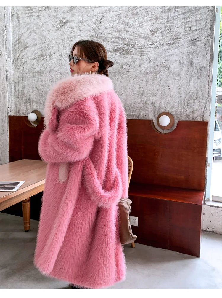 ZADORIN New Spliced Oversize Belted Long Faux Fur Coat Woman Winter Clothes Furry Jacket Fur Faux Coat New in Coats & Jackets