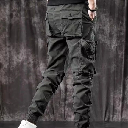 Men's High End Functional Cargo Pants Slim Fit Tapered Leg Spring Autumn Utility Workwear Design Elastic Cuff Sports Pants