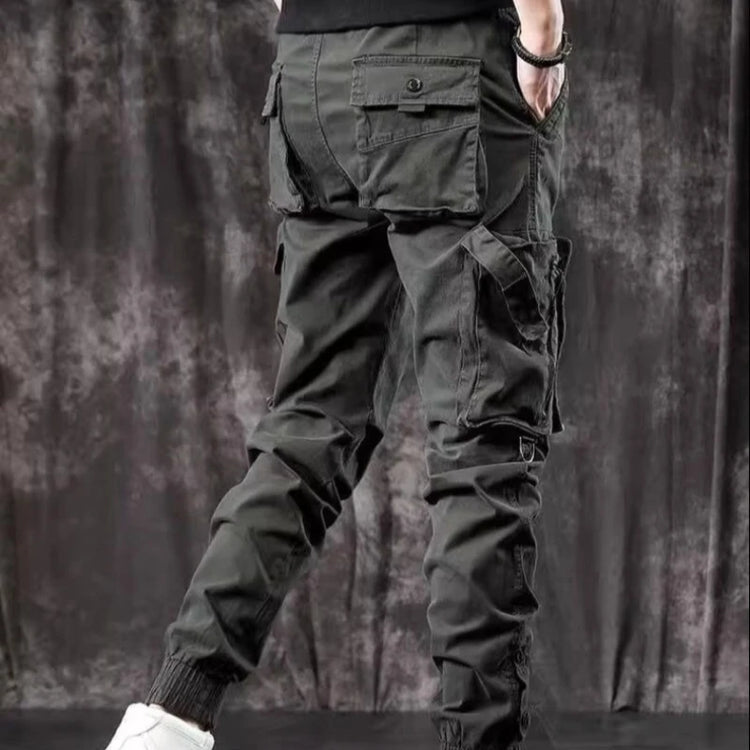 Men's High End Functional Cargo Pants Slim Fit Tapered Leg Spring Autumn Utility Workwear Design Elastic Cuff Sports Pants