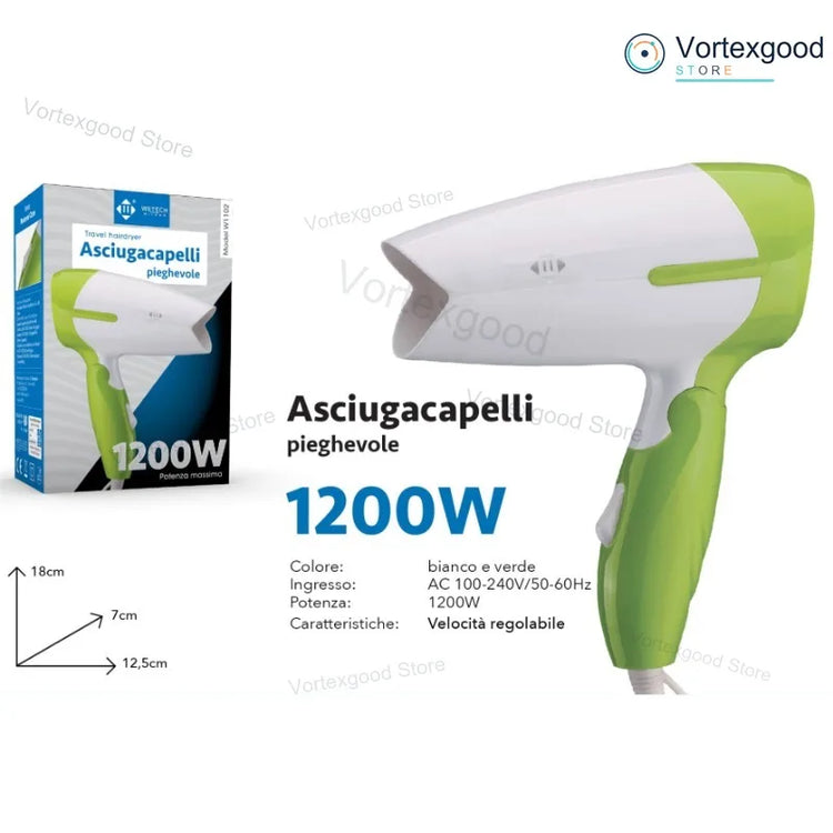 Professional Hair Dryer 1200W 1600W 2000W Powerful Fast Drying Foldable Portable Blow Dryer Adjustable Heat Speed Ionic Hair Care with Diffuser Concentrator for Home Salon Styling Travel
