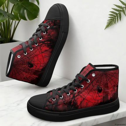 XIXIRIMIDO Red Canvas Sneakers Men New Canvas Sneakers Halloween Shoes Woman Comfortable High-Top Canvas Shoes Skull Pattern