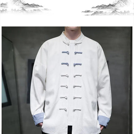 Camicie da Uomo Retrò Cinesi Traspiranti Stile Tang, Comode per Kung Fu e Tai Chi, Casual a Maniche Corte, Tinta Unita