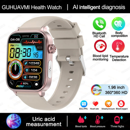 2025 Nuovo AI Diagnosi Lipidi nel sangue Acido urico Test di composizione corporea Smart Watch per uomo ECG + PPG Chiamata Bluetooth Salute Smartwatch platinumshop
