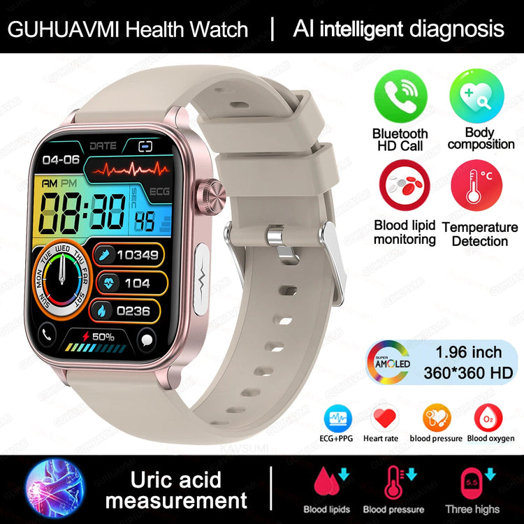2025 Nuovo AI Diagnosi Lipidi nel sangue Acido urico Test di composizione corporea Smart Watch per uomo ECG + PPG Chiamata Bluetooth Salute Smartwatch platinumshop