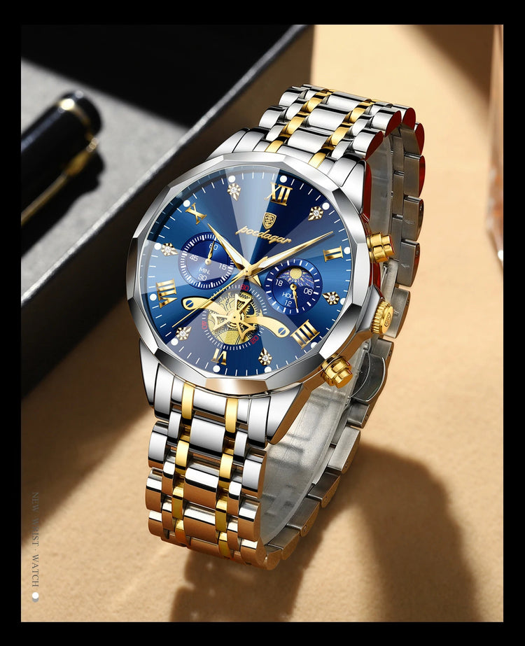 POEDAGAR Orologio da uomo di lusso Top originale impermeabile cronografo luminoso orologio da polso da uomo al quarzo in acciaio inossidabile orologi da uomo Reloj platinumshop