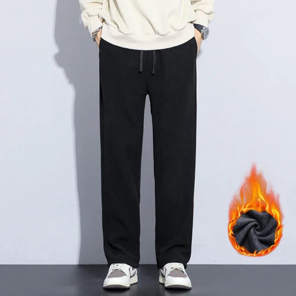 Coffee Khaki Black Gray Loose Casual Pants Men Winter Fleece Thermal Fashion Trousers Thick Velvet Straight Wide Leg Sweatpants