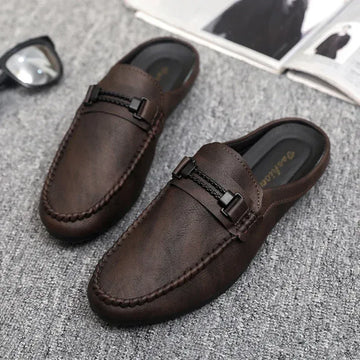 Mezze pantofole da uomo in pelle Scarpe casual da uomo traspiranti estive Scarpe da guida pigre slip-on Comode mocassini da passeggio Mocassini