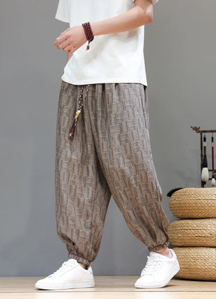 Men's Corduroy Chinese Style Wide Leg Trousers, Lantern Pants, Comfortable and Breathable for Autumn and Winter, Casual Joggers