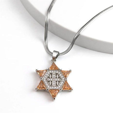 Gerusalemme crociato croce Magen stella di David collana per donna uomo zircone in acciaio inox Hexagram collane gioielli NTPS05 PlatiNum