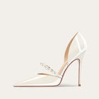 Scarpe da donna con tacco alto a punta Scarpe da sposa bianche francesi in raso con cinturino in strass e perle