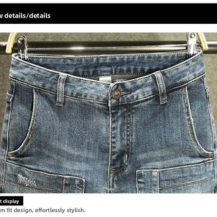2025 Spring Autumn Korean Luxury Clothing New Cargo Brand Tooling Jeans Men's Slim High Street Men's Splicing Patch Trousers PlatiNum