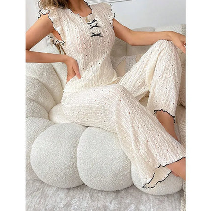Nuovo set pigiama da donna con trama in pizzo di fascia alta, primavera ed estate, stile europeo e americano