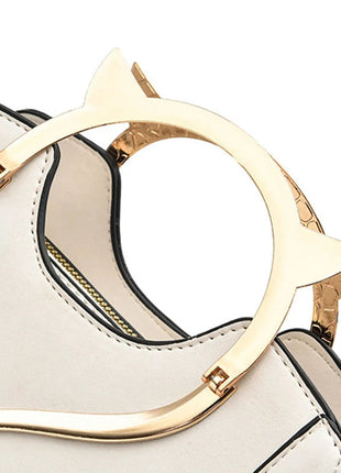 Cat Shaped Handle Women Handbag Trendy And Fashionable, Solid Color, Simple And Casual Crossbody Shoulder Shell Bag PlatiNum