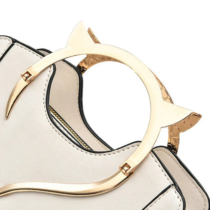 Cat Shaped Handle Women Handbag Trendy And Fashionable, Solid Color, Simple And Casual Crossbody Shoulder Shell Bag PlatiNum