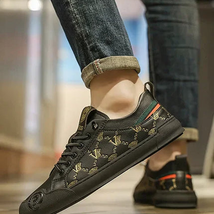 European Station Leather Fashion Men's Sneakers Men Shoes Man Embossed All Fashion Leather Red Casual Shoes for Men Men Shoes