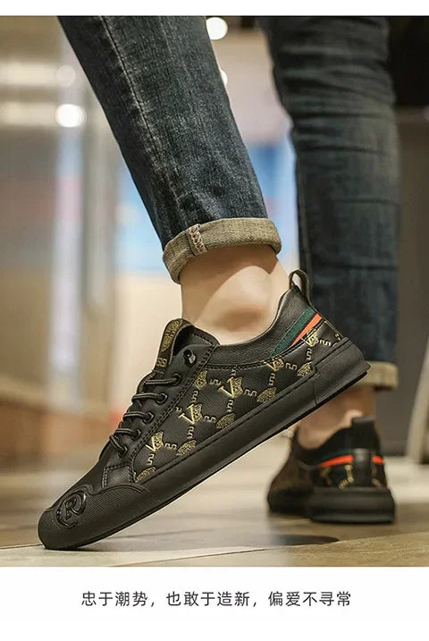 European Station Leather Fashion Men's Sneakers Men Shoes Man Embossed All Fashion Leather Red Casual Shoes for Men Men Shoes