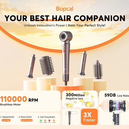Bopcal 5 In 1 Hair Dryer Hot Air Comb Electric Hair Curling Iron 1200W High Speed Blower Multifunctional Styling Tools Hairdryer