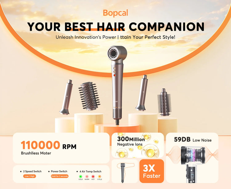 Bopcal 5 In 1 Hair Dryer Hot Air Comb Electric Hair Curling Iron 1200W High Speed Blower Multifunctional Styling Tools Hairdryer