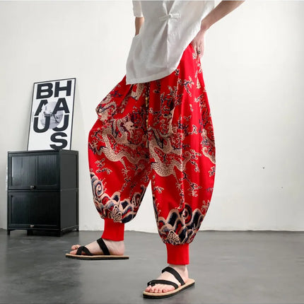 Pantaloni Estivi da Uomo 2026 in Cotone Leggero Sottile Comodi da Spiaggia, Pantaloni Larghi Casual Hip Hop Stampati, Pantaloni Jogger Oversize alla Moda