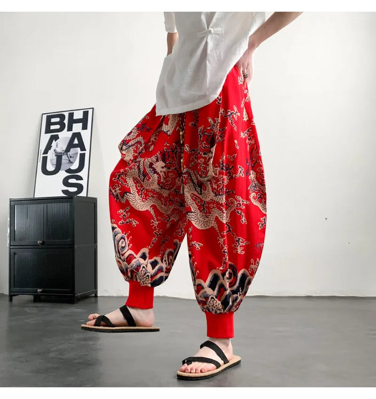 Pantaloni Estivi da Uomo 2026 in Cotone Leggero Sottile Comodi da Spiaggia, Pantaloni Larghi Casual Hip Hop Stampati, Pantaloni Jogger Oversize alla Moda