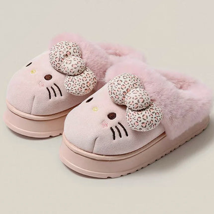 Sanrio Hello Kitty Winter Fleece Lined EVA Thick Mule Slippers Snowy Day Anti-Slip Warm Fleece Outdoor Slippers Women Snow Boots