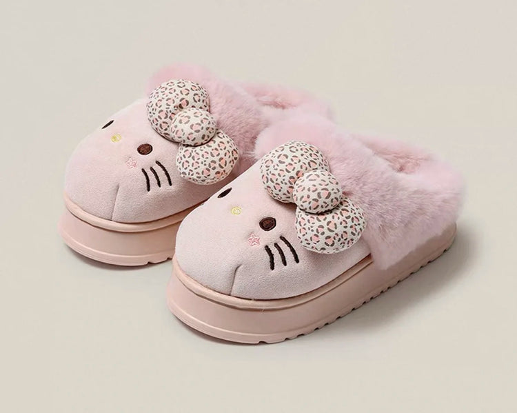 Sanrio Hello Kitty Winter Fleece Lined EVA Thick Mule Slippers Snowy Day Anti-Slip Warm Fleece Outdoor Slippers Women Snow Boots