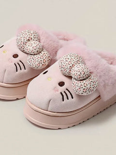 Sanrio Hello Kitty Winter Fleece Lined EVA Thick Mule Slippers Snowy Day Anti-Slip Warm Fleece Outdoor Slippers Women Snow Boots