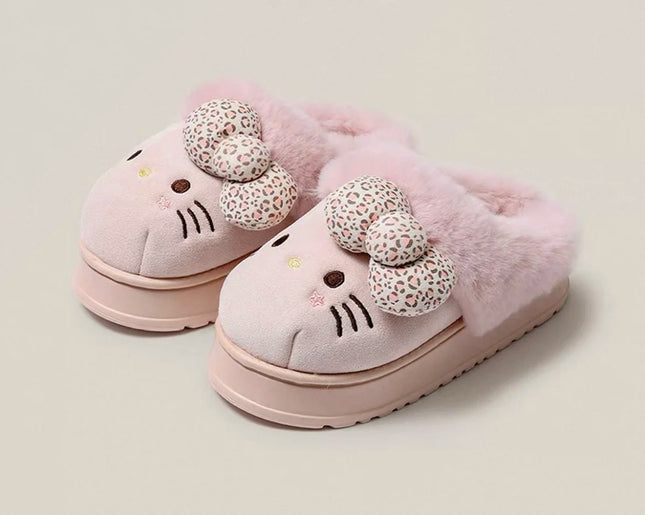 Sanrio Hello Kitty Winter Fleece Lined EVA Thick Mule Slippers Snowy Day Anti-Slip Warm Fleece Outdoor Slippers Women Snow Boots