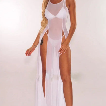 Copricostume Estivo da Donna, Abito da Spiaggia Sexy in Rete Trasparente, Vestito Lungo Senza Maniche con Spalline platinumshop