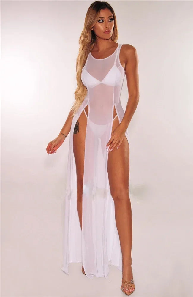 Copricostume Estivo da Donna, Abito da Spiaggia Sexy in Rete Trasparente, Vestito Lungo Senza Maniche con Spalline platinumshop