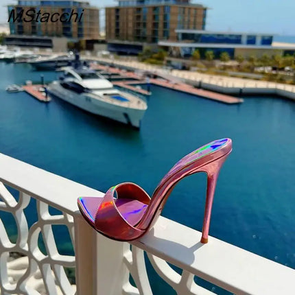 Women's Stiletto Heel Open Toe Sandals, Starry Summer Style, with Dazzling Laser Colors, 2026
