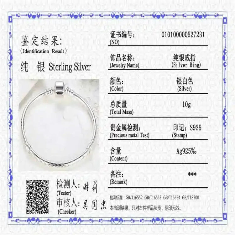 Famous Brand Original Certified 925 Sterling Silver Bracelet for Women DIY Charms Beads Snake Link Chain Classic Wrist Jewelry PlatiNum