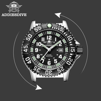 ADDIESDIVE 44mm Men's  Wrist Watch 50m Water Resistant Large Luminous Dial Date Display Stainless Steel Men's Quartz Watch