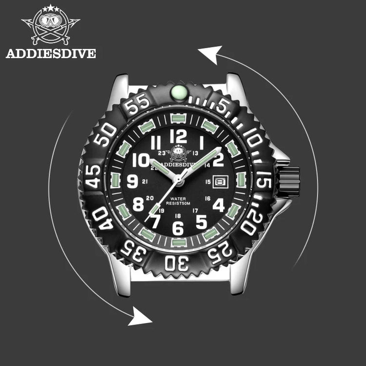 ADDIESDIVE 44mm Men's  Wrist Watch 50m Water Resistant Large Luminous Dial Date Display Stainless Steel Men's Quartz Watch