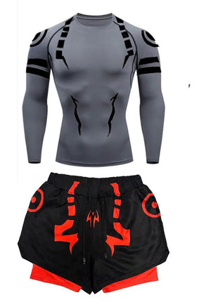 Anime Jujutsu Kaisen Set di compressione Tuta da fitness per uomo Camicia di compressione 3D ad asciugatura rapida + Pantaloncini da palestra Corsa Allenamento Abbigliamento sportivo platinumshop