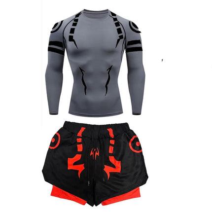 Anime Jujutsu Kaisen Set di compressione Tuta da fitness per uomo Camicia di compressione 3D ad asciugatura rapida + Pantaloncini da palestra Corsa Allenamento Abbigliamento sportivo platinumshop